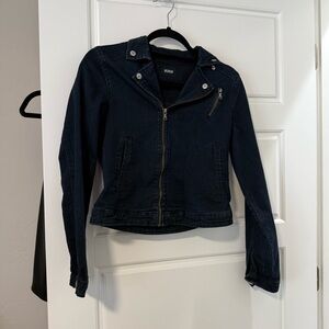 Hudson Dark Wash Denim Zip Up Moto Jacket